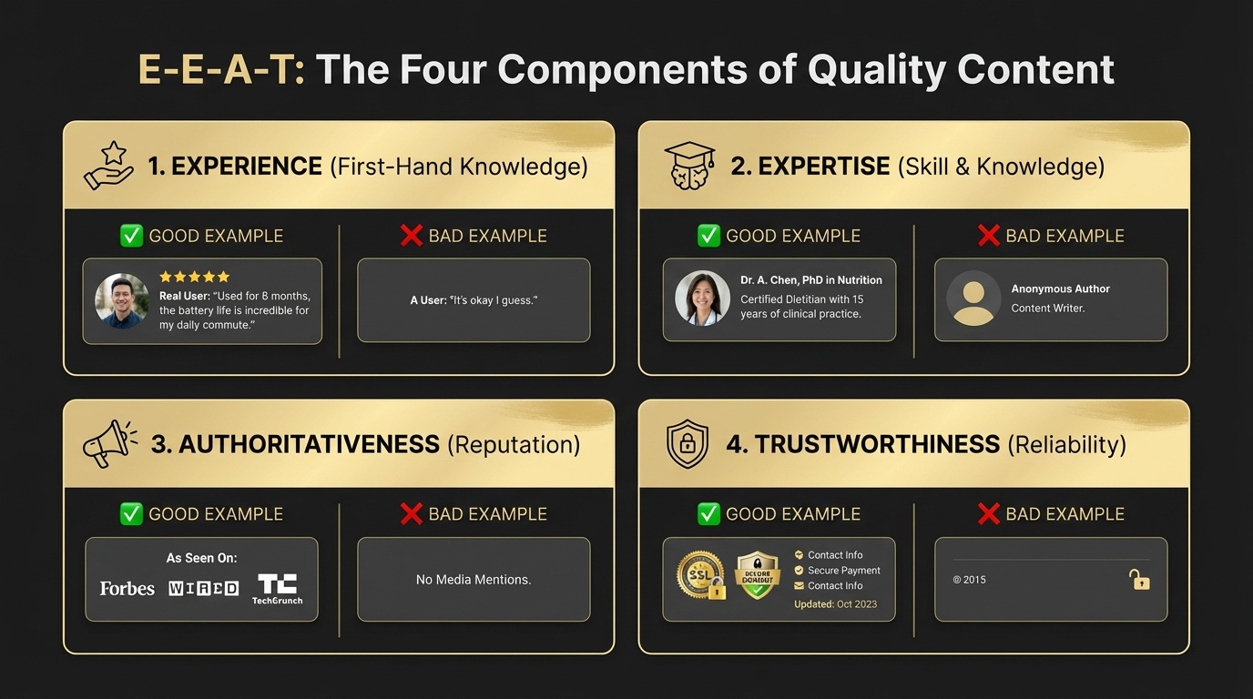 E-E-A-T (Experience, Expertise, Authoritativeness, Trustworthiness)